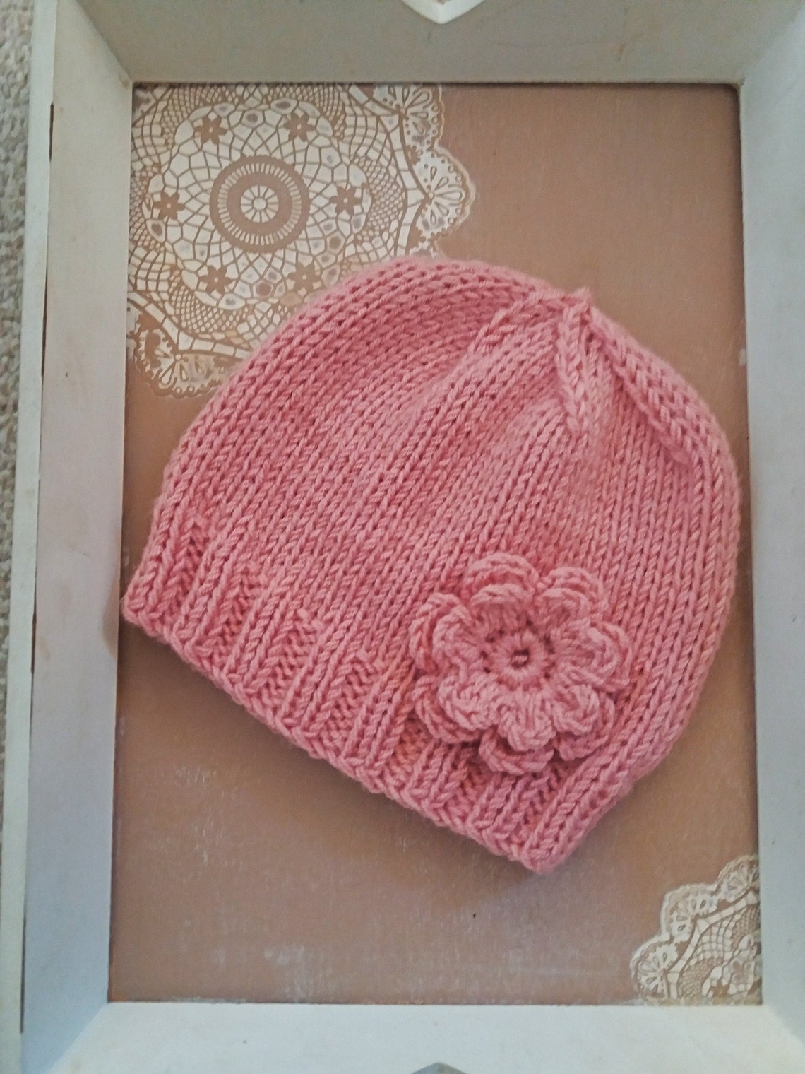Baby Hat Pattern Baby Hat With Flower Pattern Baby Knit Hat Etsy
