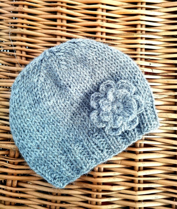 Baby Hat Knit Hat With Flower On Side Baby Girl's Pink Flower