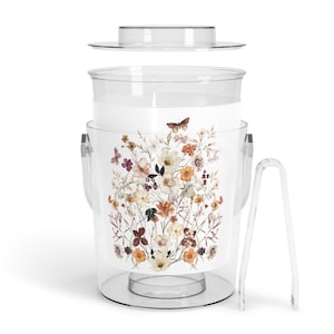 Ice Bucket with Tongs, Floral Ice Bucket