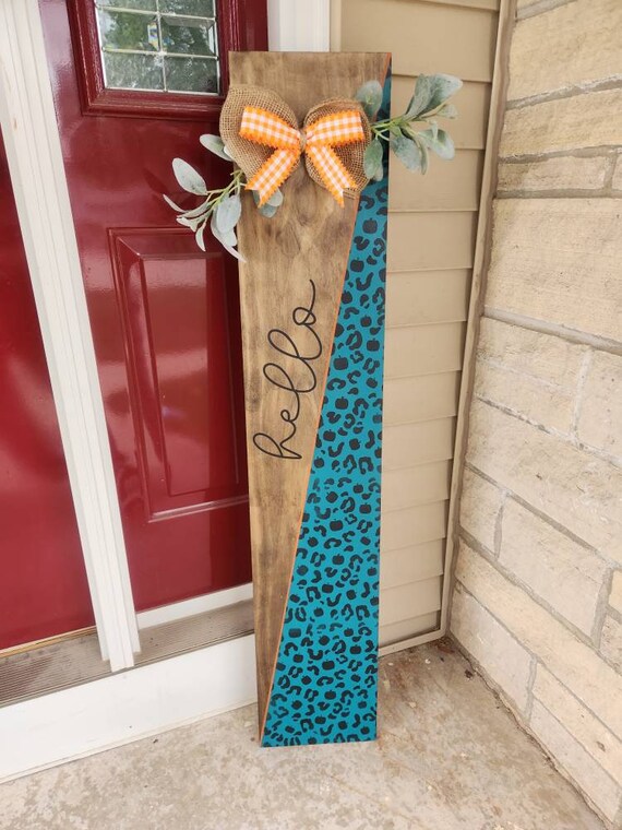 Fall Porch Leaner Pumpkin Cheetah Porch Sign Fall Home Etsy