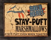 Stay-Puft Marshmallow Man Ad Wooden Sign - Handmade wood ink transfer Ghostbusters inspired