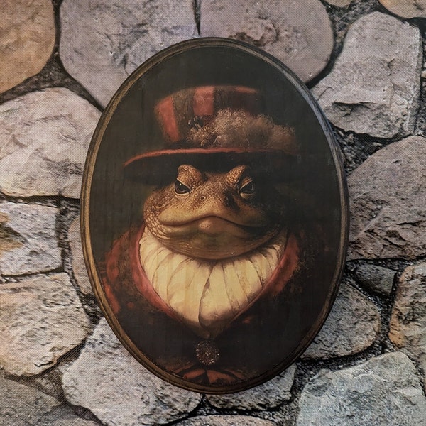 Miss Toad Victorian Portrait - Vintage Style Animal Wall Art - Wooden Decor Plaque Sign - Handmade photo transfer Frog Amphibian