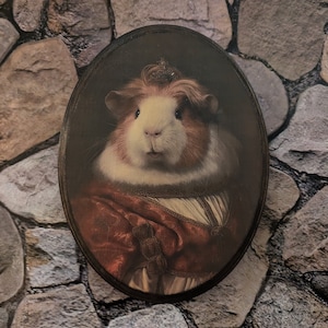 Meerschweinchen Meerschweinchen Tiara Viktorianisches Porträt - Vintage Stil Tier Meerschweinchen Wandkunst - Holzdekor Plakette Schild - Handgemachter Fototransfer