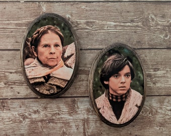 MINI Harold and Maude Set of 2 Portraits -  Wood Sign Wall Plaques - Handmade wood ink transfer