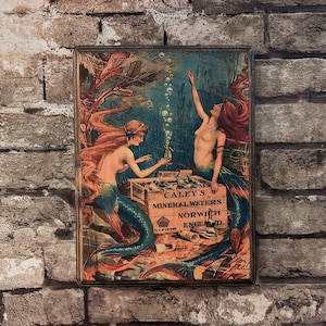 Mermaid Caley's Mineral Water Advertisement Ad Wooden Wall Plaque Sign - Bathroom Wall Décor Art - Handmade Wall Art