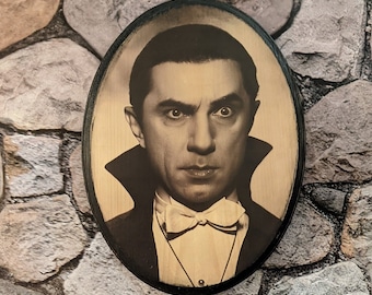 Dracula Portrait 9 x 12 inch -Universal Monsters- Bela Lugosi Wood Sign Wall Plaque - wood ink transfer