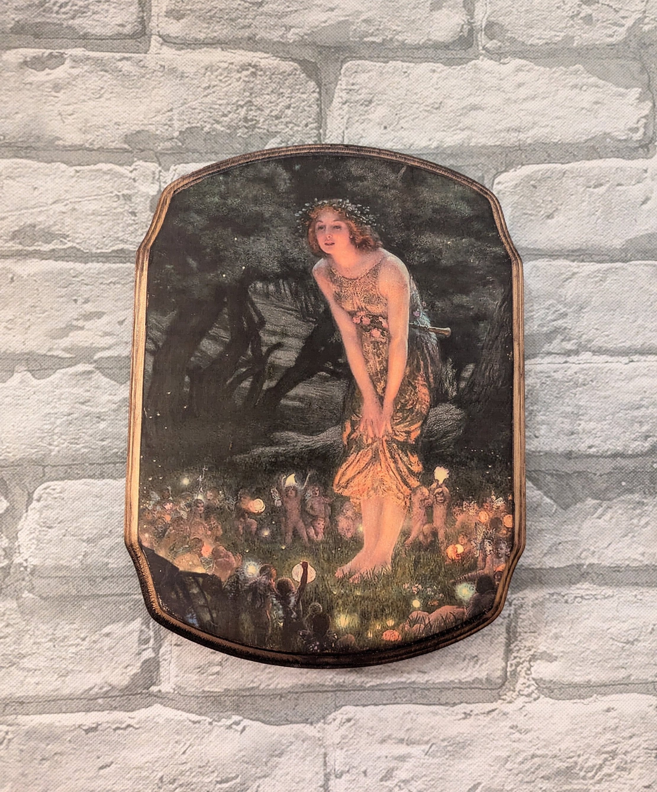 Fairy Midsummer Eve by Edward Hughes Wooden Wall Plaque Sign- Witch Fairy Wall Décor Art - Handmade Wood Wall Art