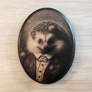 Miss Hedgehog Victorian Portrait - Vintage Style Animal Wall Art - Wooden Décor Plaque Sign - Handmade photo transfer