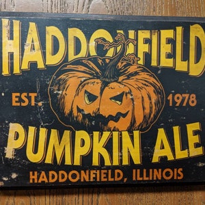Haddonfield Pumpkin Ale Halloween Michael Myers Wood Sign Wall Plaque Handmade wood ink transfer image 3