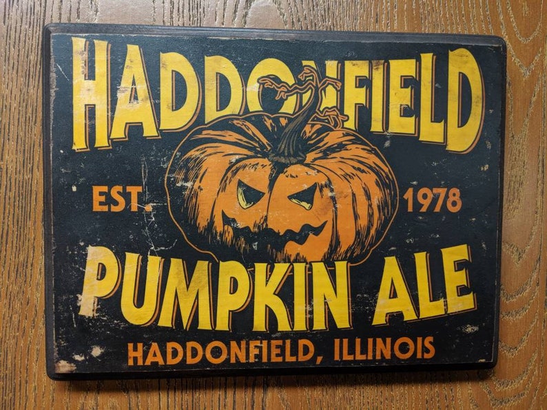 Haddonfield Pumpkin Ale Halloween Michael Myers Wood Sign Wall Plaque Handmade wood ink transfer image 3