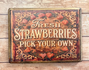 Fresh Strawberries Pick Your Own Vintage Style Sign Wooden Wall Art Handmade Wood Plaque Sign - Cottagecore Woods Forest Wall Art Strawberry
