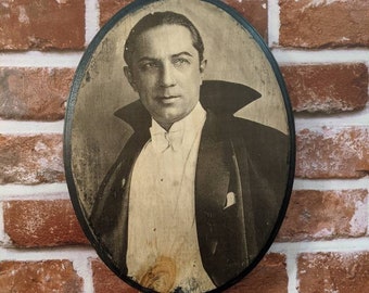 Dracula - Bela Lugosi - Portrait Wooden Sign Wall Plaque - Handmade Vampire Portrait Wall Art