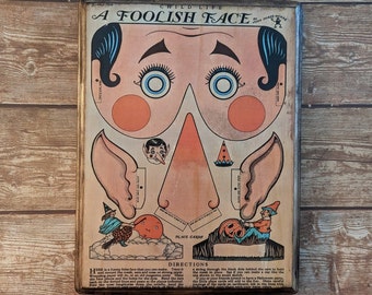 Foolish Face Jester Mask Vintage Halloween Wall Art wooden wall Plaque - Child Life Magazine Halloween Print - Wood Plaque Sign - Handmade