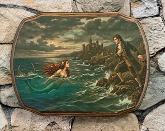 De kleine zeemeermin door Hans Christian Andersen - Victoriaans geïnspireerde stijl verhalenboek muurkunst - Handgemaakte houten plaquette