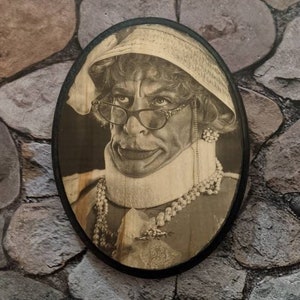 Auntie Nelda Jim Varney - Ernest P Worrell Portrait Wooden Sign Wall Plaque - Handmade wood ink transfer