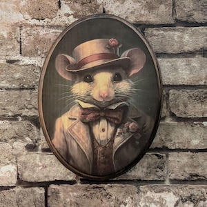 Mr Mouse Viktorianische Wandkunst - Vintage Stil Mäuse Tier Wandkunst - Holzdekor Plakette Zeichen - Handgemachter Fototransfer
