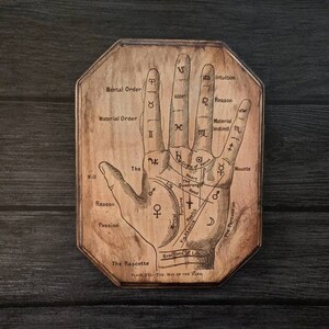 Palm Reading or Cheirosophy Wooden Wall Art - Divination Witchcraft Wall Art - Wood Plaque Sign Handmade