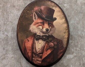 Mr Fox Viktorianische Wandkunst - Vintage-Stil Tier Wandkunst - Holzdekor Plakette Zeichen - Handgemachter Fototransfer
