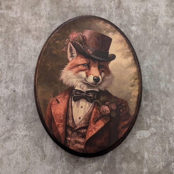 Mr Fox Victorian Wall Art - Vintage Style Animal Wall Art - Wooden Decor Plaque Sign - Handmade photo transfer