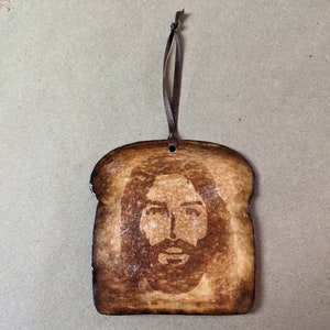 Wooden Jesus Toast Magnet or Ornament Handmade to order ink transfer Jesus Toast Ornament