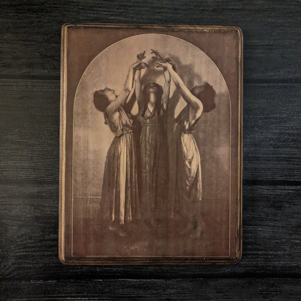 Three Witches Dancing By Helen Moller 1918 - Wooden Wall Plaque Sign- Witch Wall Décor Art - Handmade Witchcraft Wall Art