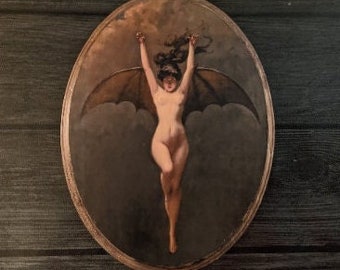 La Femme Chauve-Souris by Albert Joseph Pénot - Witch Bat Wall Art- Handmade Wooden Wood Sign - Penot Batwoman Goth Décor