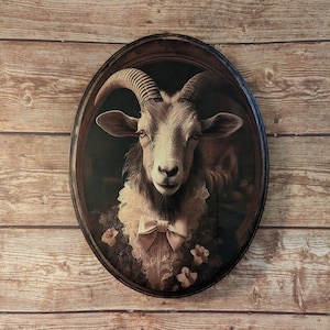 Goat Victorian Portrait - Vintage Style Animal Wall Art - Wooden Decor Plaque Sign - Handmade photo transfer