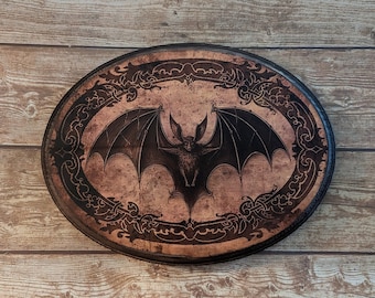 Bat Victorian Portrait Wooden Wall Art- Vintage Style Animal Wall Art - Wood Decor Plaque Sign - Handmade photo transfer
