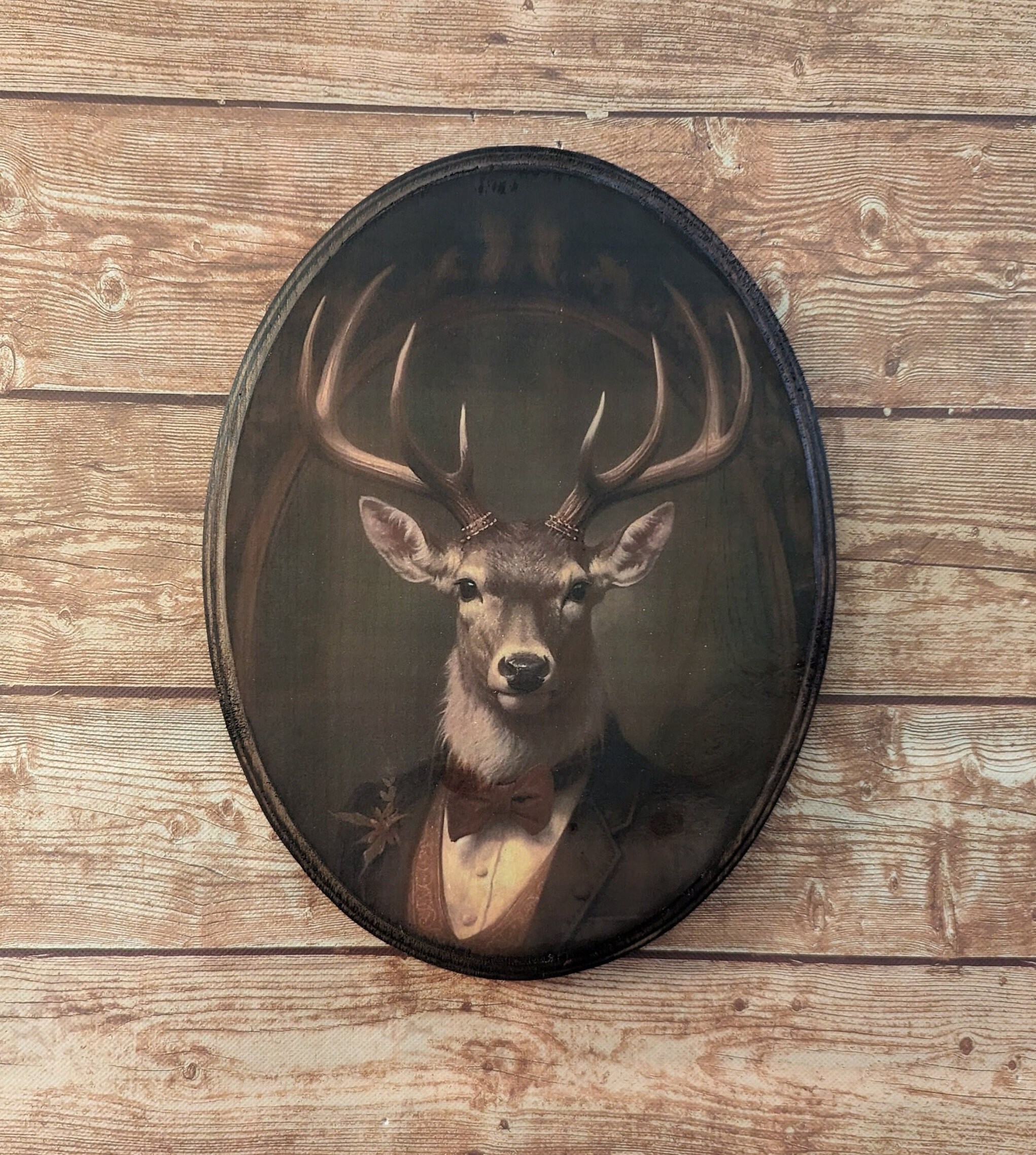 Mr Buck Deer Victorian Portrait - Vintage Style Woodland Animal Wall Art - Wooden Décor Plaque Sign - Handmade photo transfer