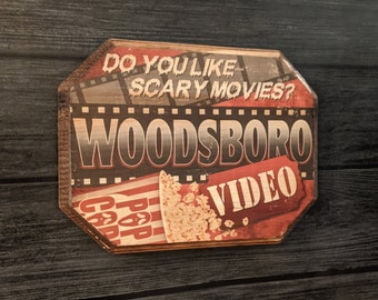 Woodsboro Video - Scream Parody Horror Movie Sign -  Wood Sign Wall Plaque - Handmade wood ink transfer