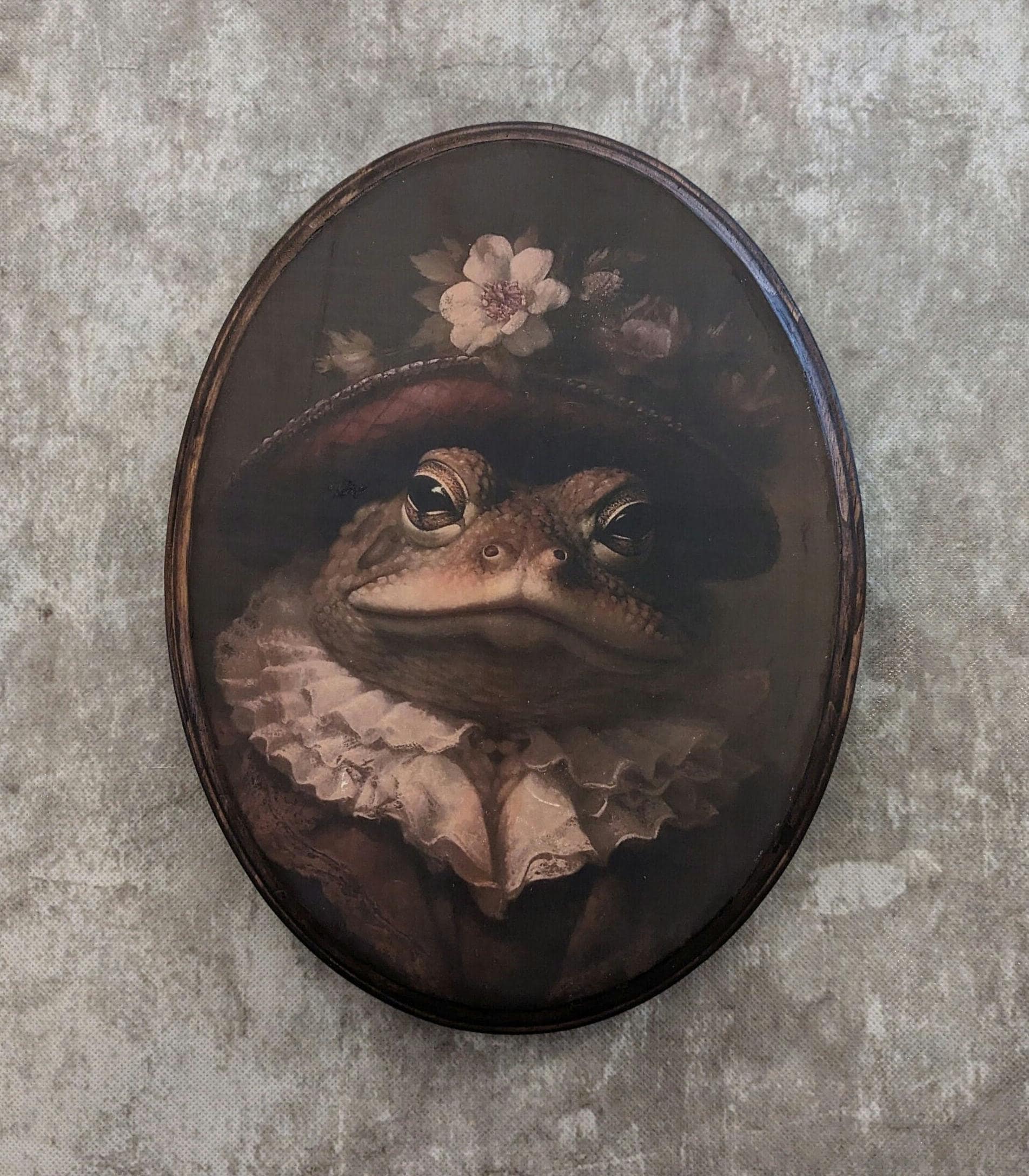 Miss Frog Victorian Portrait - Vintage Style Cottagecore Animal Wall Art - Wooden Decor Plaque Sign - Handmade photo transfer