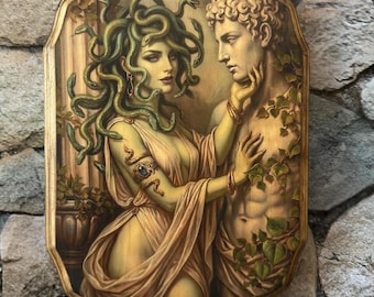 Medusa Vintage Style - Wooden Wall Plaque Sign- Mythical Wall Décor Art - Handmade Animal Wall Art Fantasy Greek Mythology Seduction Erotica