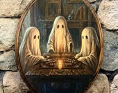 Vintage Ghosts Summoning with Spirit Board - Haunted Halloween Fall Gothic Wall Art - Wooden Décor Plaque Sign - Handmade transfer - decor