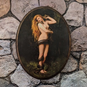 Lilith by John Collier - Witch Wall Art- Handmade Wood Plaque Sign - Witchcraft Snake Wall Art Garden of Eden