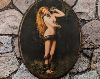 Lilith by John Collier - Witch Wall Art- Handmade Wood Plaque Sign - Witchcraft Snake Wall Art Garden of Eden