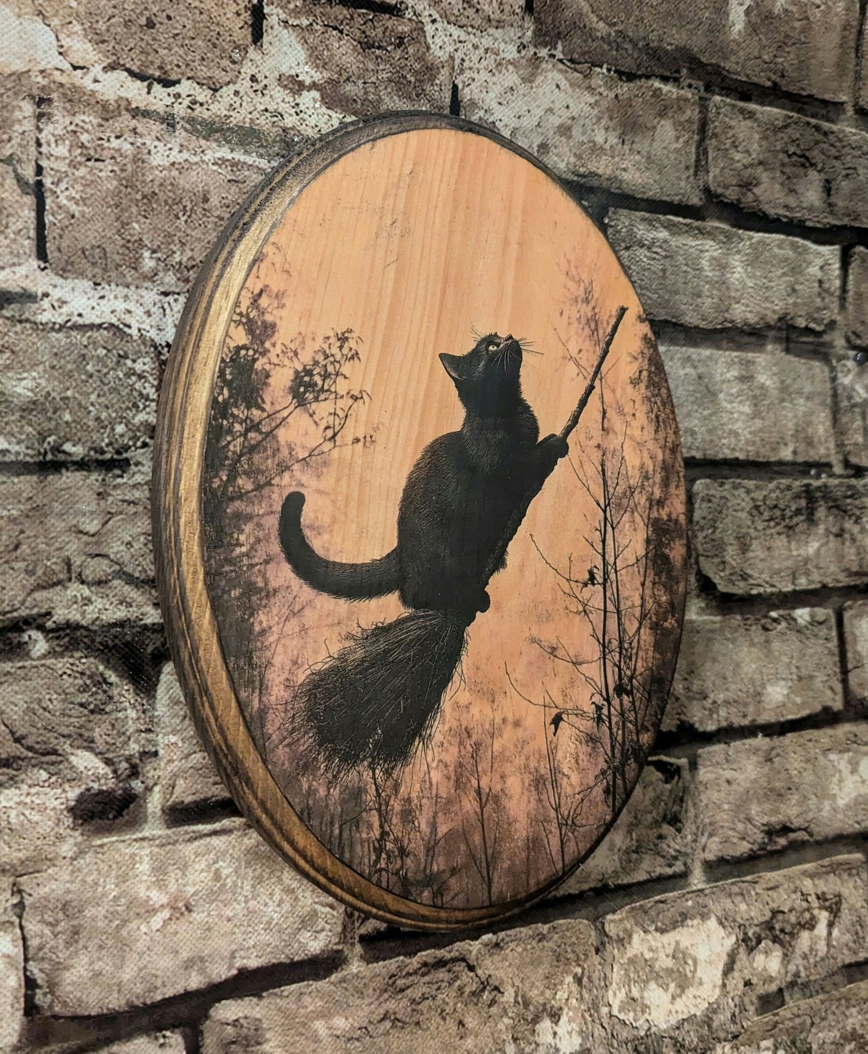 Black Cat Flying on Broom Vintage Halloween Wall Art - Witch Wall Art ...