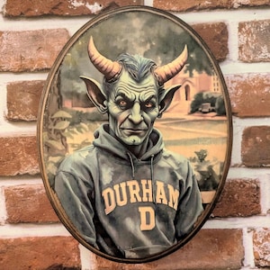 Student Blue Devil Portrait Wooden Wall Art - Handmade Wood Plaque Sign - College Collegiate Gift Durham