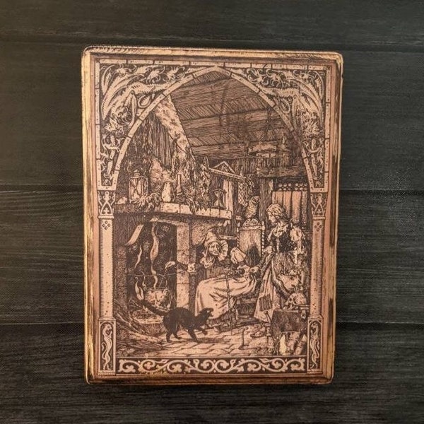 Alte Küchen-Hexe mit schwarzer Katze von Maurice Garcon