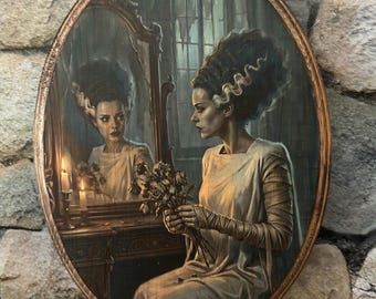 Bride of Frankenstein Wood Portrait - Universal Monsters Classic Horror Movie Art -  Wood Wall Plaques Handmade image transfer Monster