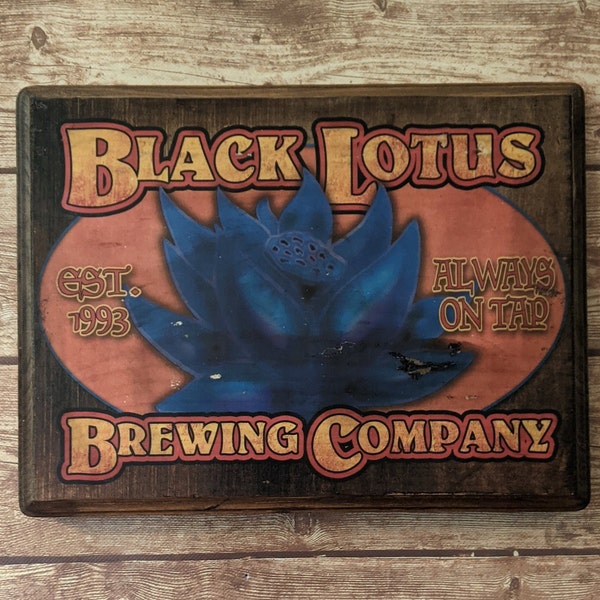 Black Lotus Brewing Company Parody Magic the Gathering - Wall Hanging Plaque Sign - Handmade wood ink transfer