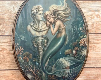 Mermaid Longing For Love - Handmade Wood Plaque Sign - Nautical Art - Fantasy Home Decor - Victorian Style Art
