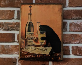 Absinthe Bourgeois Cat Wall Art wooden wall sign - 1902 Absinthe liquor advertisement - Wood Plaque Sign - Cat Wall Art