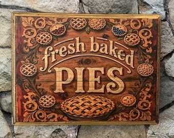 Fresh Baked Pies Vintage Style Sign Wooden Wall Art Handmade Wood Plaque Sign - Cottagecore Woods Forest Wall Art Kitchen Decor