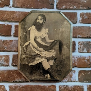 Annie Jones Bearded Lady Woman - Freak Show Hanging Wall Plaque Sign - Sideshow Vintage Art  - Handmade wood ink transfer