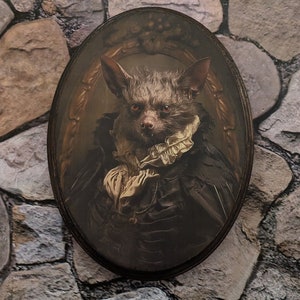 Mr Vampire Bat Victorian Portrait - Vintage Style Animal Wall Art - Wooden Decor Plaque Sign - Handmade Cottagecore Goth Wall Art