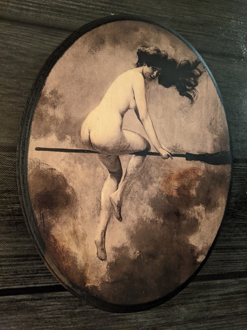 Depart Pour le Sabbat by Albert Joseph Pénot Witch Wall Art Handmade Wood Plaque Sign Penot Witch on Broom Sabbath image 2