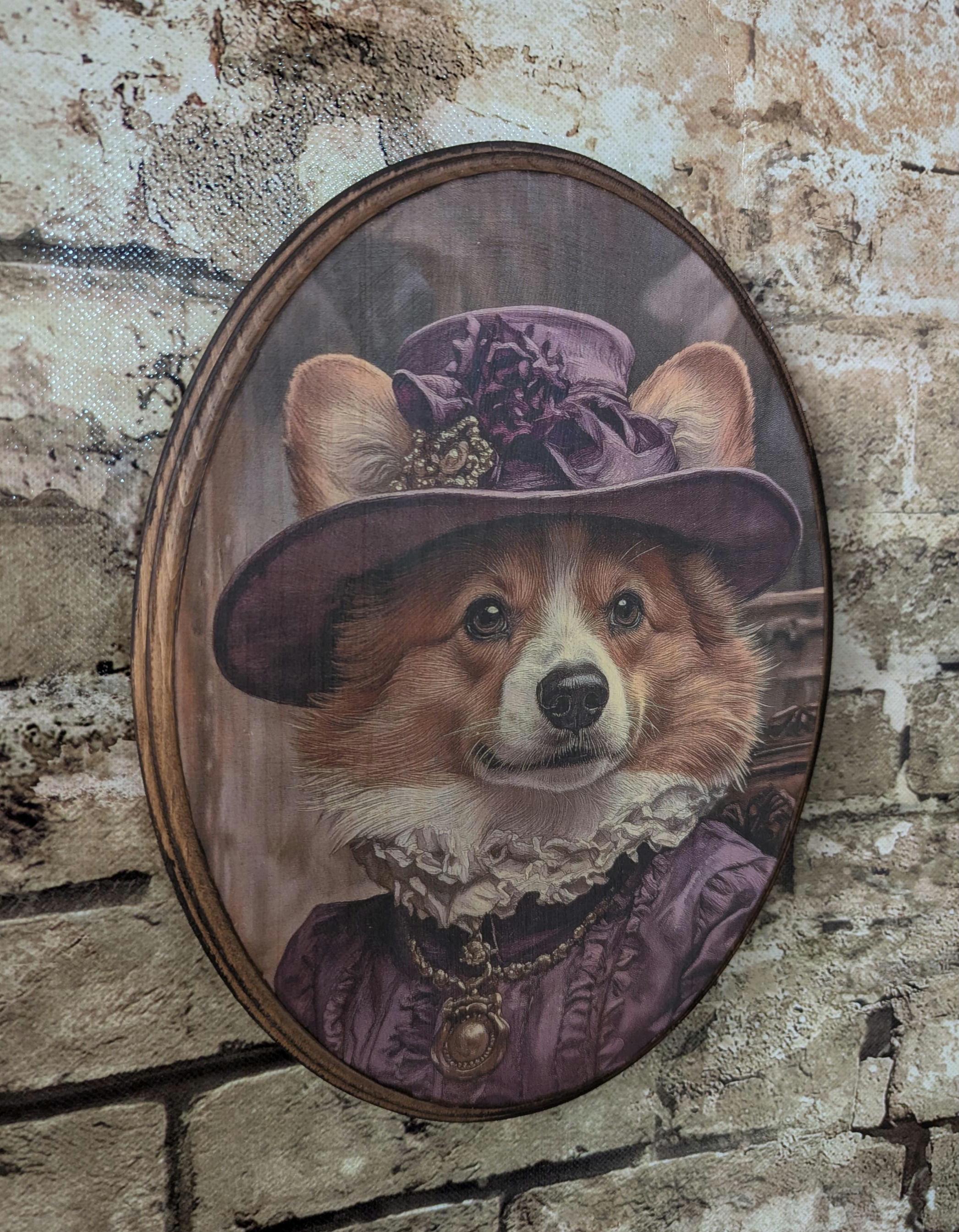 アンティーク絵画 1900年 イギリス 犬 カラー ミス・コーギー ビクトリア朝の肖像画 - エリザベス女王