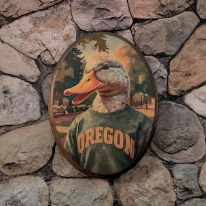 Studenten Enten-Porträt-hölzerne Wand-Kunst - handgemachtes hölzernes Plaketten-Zeichen - College-Collegiate-Geschenk Oregon