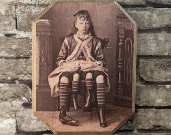 Myrtle Corbin 4 Legged Girl - Freak Show Hanging Wall Plaque Sign - Sideshow Vintage Art  - Handmade wood ink transfer