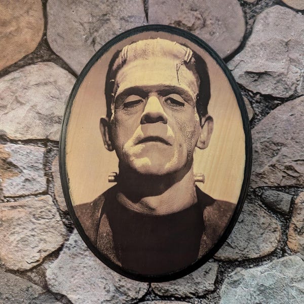 Frankenstein Wood Portrait - Universal Monsters Classic Horror Movie Art -  Wood Sign Wall Plaques - Handmade photo transfer